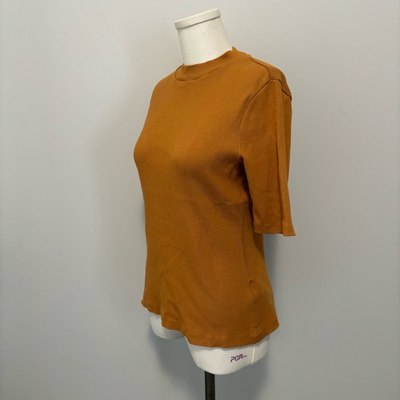 Anthropologie Maeve Ribbed Mock Neck Top Burnt Orange Rust - Picture 6 of 12